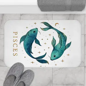 Pisces Bathmat, Zodiac Bathroom Decor, Astrology Home Accessory, Cozy Mat Gift, Fish Design Bathroom Rug