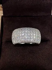 Luxury Cubic Zirconia Sparkling Zircon Inlay Decor Ring for Women, Elegant Wedding Party Accessory, Trendy All-match & Exquisite Jewelry for Birthday Gift, Elegant Glittering Ring