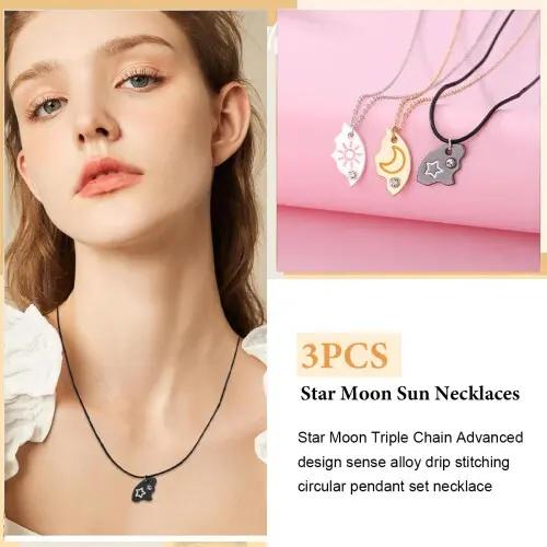 2026 New Set of 3 Sun, Moon & Star Magnetic Necklaces, Puzzle Design BFF Jewelry for Best Friends & Sisters, Ideal Friendship Gift with Rhinestone Detail, Perfect for Birthday, Anniversary