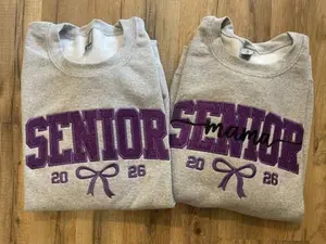 Custom Senior 2026 Embroidered Sweatshirt with Glitter Applique and Personalized Sleeve Embroidery