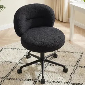 [SummerVibes] Raybee Soft Office Desk Chair with 360° Swivel Comfy Wheels ,Faux Fur Vanity Chair for Study, Adjustable Height Armless Chair for Make up Room,Small Space