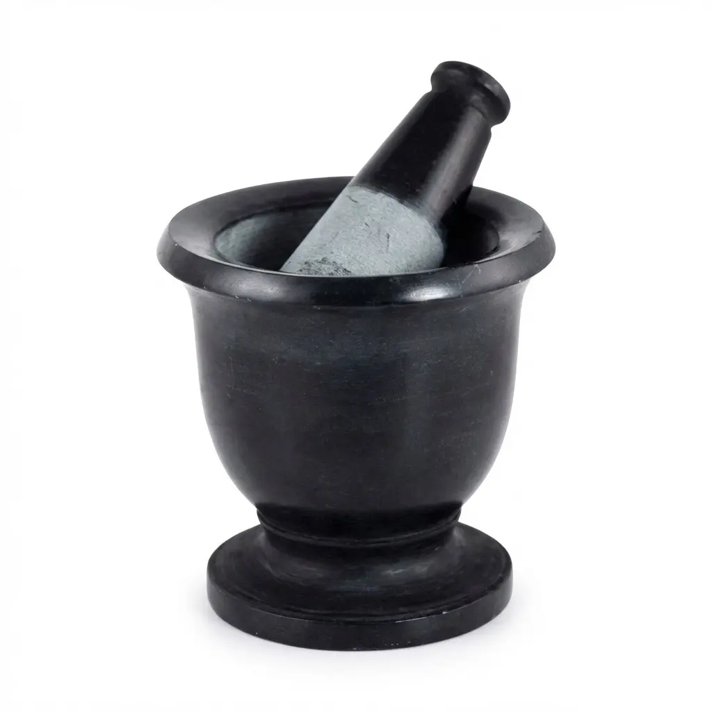 Black Soapstone Mortar and Pestle — 3-Inch Herb Grinding Set Glazed Finish