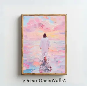 Jesus Walking On Water Canvas Religious Painting, Savior Wall Art, Christian Wall Art, Jesus Wall Decor, Jesus In Nature, NO FRAMED Poster Decoration Print