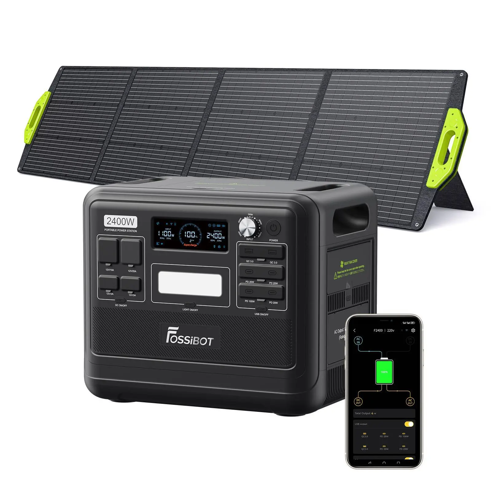 FOSSiBOT F2400 Portable Power Station 2400W, 2048Wh LiFePO4 Battery Solar Generator, 2H Fast Charging for Home Backup, Outdoor Camping, RV, Emergency F2400 Pro,back to school,back to school haul