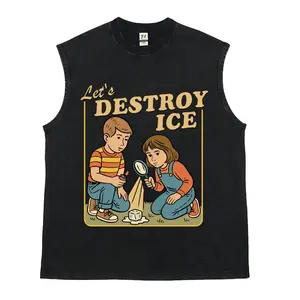 Unisex “Destroy ICE” Vintage Washed Vest，Satirical Political Graphic Vest，Retro Print Sleeveless  Vest