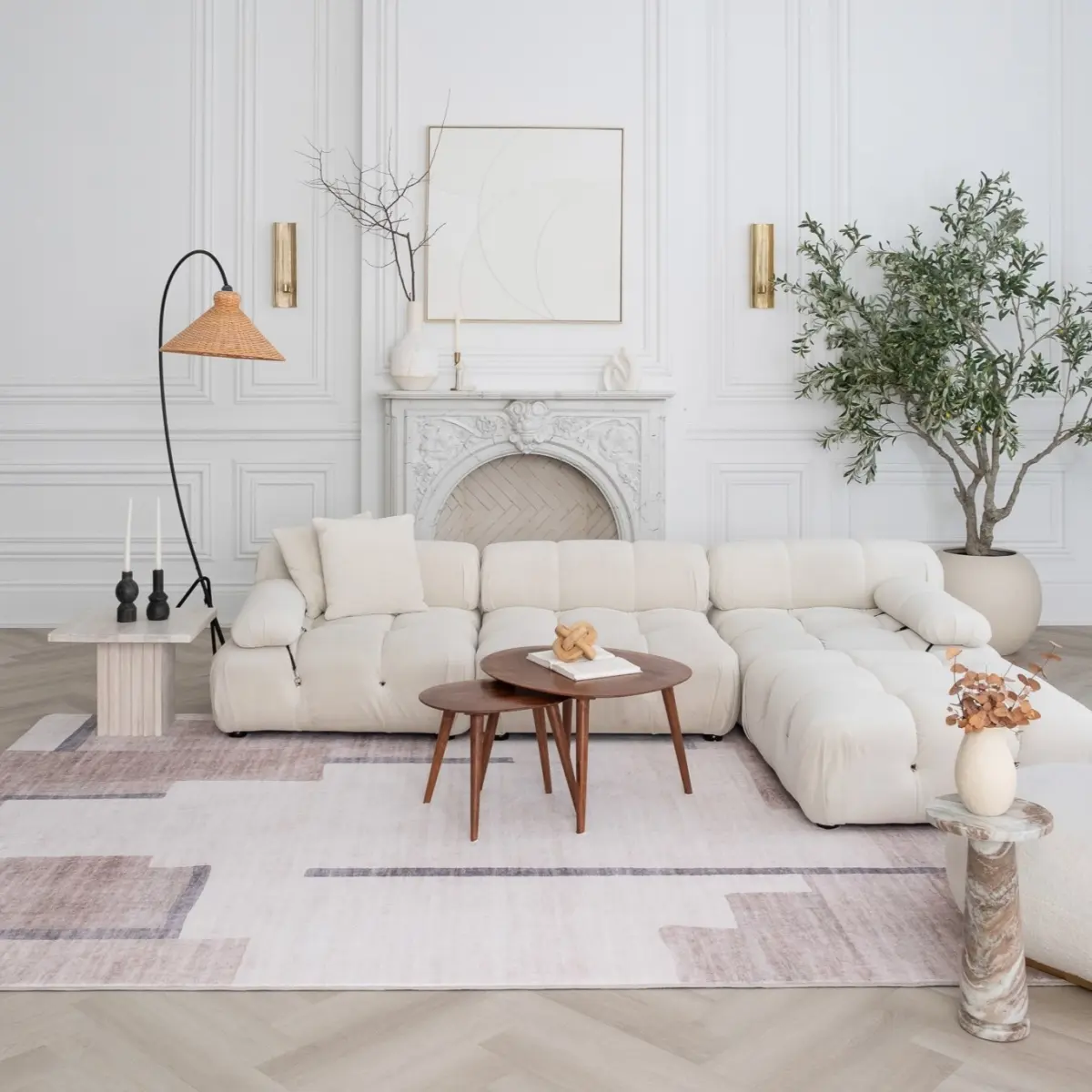 212 MAIN 4 x 6 ft. Abstract Rectangle Area Rug, Beige & Brown Abstract Print, Modern Machine-Woven Polyester Fiber, Stain-Proof Carpet