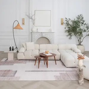 212 MAIN 8x11 ft. Rectangle Modern Abstract Rug - Machine-Woven Polyester Fiber Stain Resistant Indoor Area Rug, Beige & Brown, Stain Resistant Rug