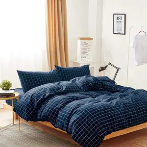 - Grid  Duvet Cover Set, Plaid Checkered Geometric Farmhouse,  Washed  Textured Beddg Set, 3 count, Navy Blue, Full Size