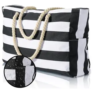 Waterproof Sandproof Beach Bags for Women, Large Zipper Beach Tote, Spacious Swim Pool Tote Bag
