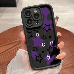 Purple Star Pattern Phone Case for IPhone 16 15 14 Pro Max 13 12 11 XR XS Plus Mini Shockproof Non Slip Military-Grade Protection Silicone Cover