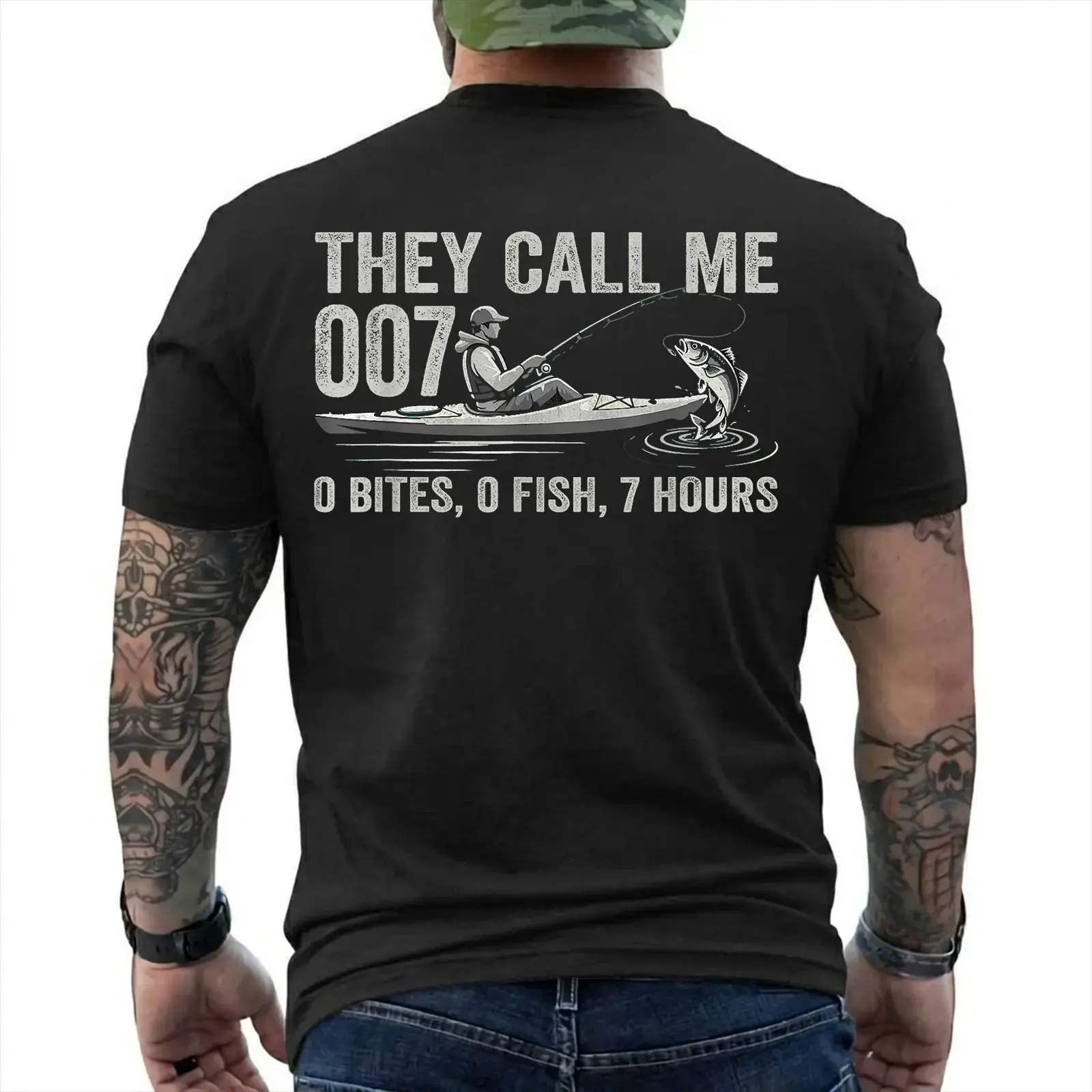 Funny Fishing Shirt, They Call Me 007 0 Bites 0 Fish 7 Hours Graphic Tee, Fishing Humor Gift for Fisherman Dad Grandpa, Unisex T-Shirt tshirt