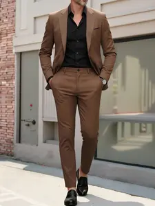 Men's Fitted Solid Color Suit Set, Dub Prom Suit, Business Suits Set, Includes Jacket and Pants, Perfect for Formal Business, Formal Wear, Dates, Commuting, Casual Parties
