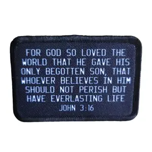 John 3:16 bible verse  2"x3" morale patch with hook and loop backing
