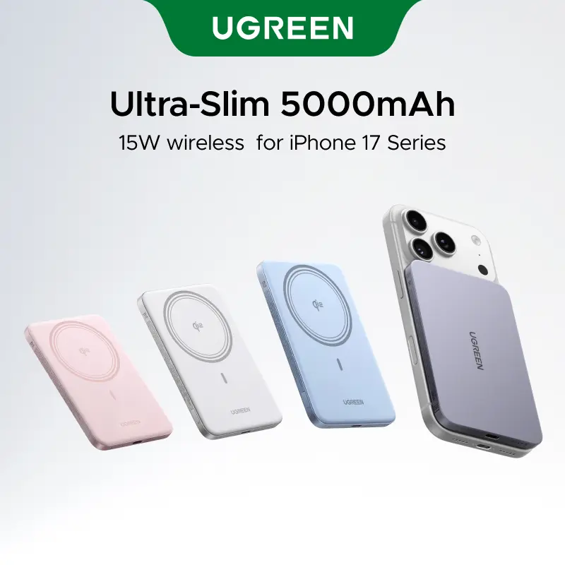 UGREEN QI2 Power Bank, 8.6mm Ultra-Slim 5000mAh Magnetic Battery, 20W PD Fast Charging Portable Charger, MagSafe-Compatible External Battery for iPhone 17/16/15/14 Series, Grey,Summer Sale tiktokshopbacktoschool