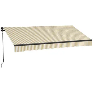 10' x 8' Retractable Awning, Patio Awning Sunshade Shelter with Manual Crank Handle, 280gsm UV Resistant Fabric and Aluminum Frame for Deck, Balcony, Yard, Beige and White