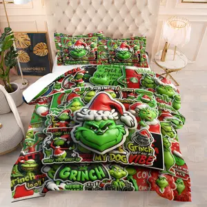 Christmas Grinch Pattern Printed Blanket, Holiday Star Decoration, Kids Bedroom Decor, Includes 1 Blanket and 1 or 2 Pillowcases