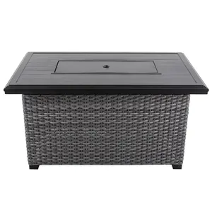 Aluminum Rattan Fire Pit Table with a Side Door