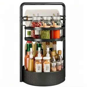 360° Rotating Lazy Susan Organizer with Paper Towel Holder, 2 Tier Aesthetic Skincare Storage, Kitchen Spice Rack for Pantry, Metal Bathroom Vanity Organizer, Apartment Must Haves, Modern Home Decor, Makeup Station, Space Saving Storage Ideas,Black,2026