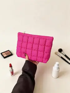 Women Cosmetic Quilted Bag Square Portable Makeup Storage Clutch Bags Simple Girl Lipstick Toiletry Organizer Small Handbag Cosmetic Pouch