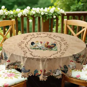 1pc Round Tablecloth with Purple-Blue Flower Theme Wear-Resistant & Dirt-Resistant for Home Decoration Picnics Holiday Gatherings Christmas Decorations