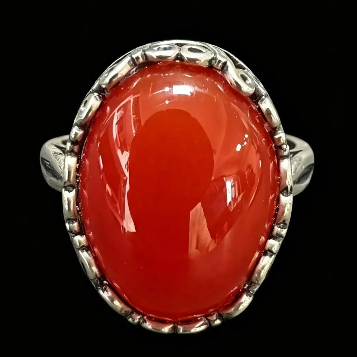 Unisex 925 Sterling Silver Vintage Scroll Filigree Adjustable Natural Carnelian Ring, Bohemian Vitality Jewelry for Casual Wear, Oval