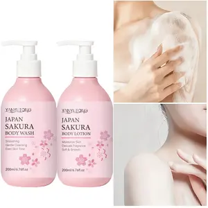 Cherry blossom bath set - contains 200ml body wash and 200ml lotion, which can gently clean and care all skin, moisturizing, enrich foam, and leave long-lasting scent. It is suitable for all skin