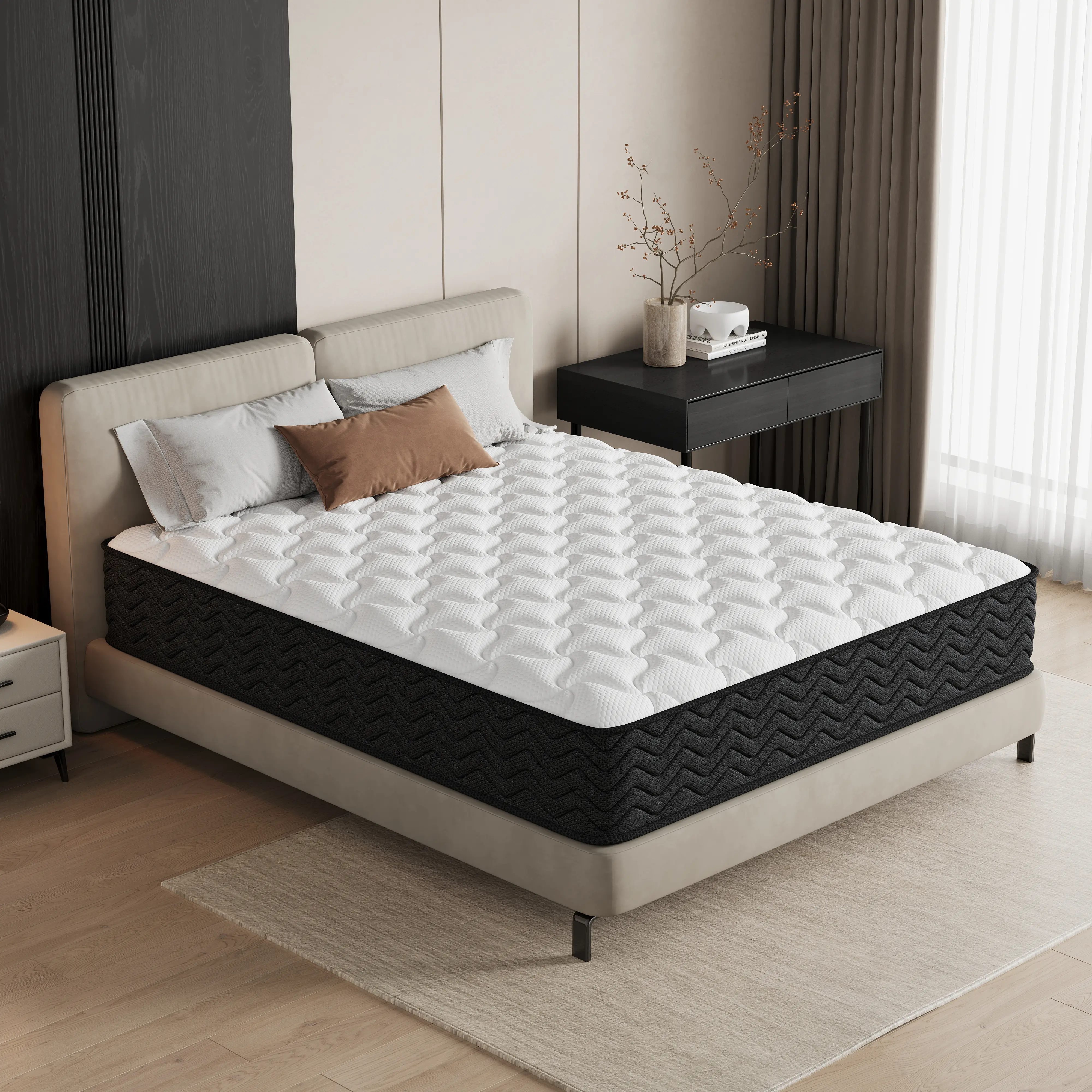 Hybrid Mattress with Premium Memory Foam and Springs, 12/14 Inch, Medium Firmness, Lumbar Support, Ergonomic Design, for Home Rooms and Hotels, Boxed Furniture Gift (Twin, Full Size Mattress, Queen, King),dorm essentials,home decor