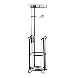 summervibes Stainless Steel Free-Standing Toilet Paper Holder with Shelf, 3-in-1 Detachable Rod, Mega Capacity for Up to 4 Mega Rolls, Elevated Base, Triple Storage Rack for Bathroom, Washroom, Matte Black