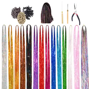 Hair Tinsel Kit, 16Color  Inches Glitter Heat Resistant Tinsel Hair Extensions Tensile with Hair Beads Wigs Tools & Accessories Tools  Set for Halloween Christmas Women Girls (16 COLOR KIT)