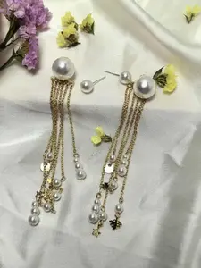Trendy Long Pearl Tassel Earrings Tarnish Resistant Statement Pearl Earrings for Women Everyday Travel Holiday Fashion Jewelry