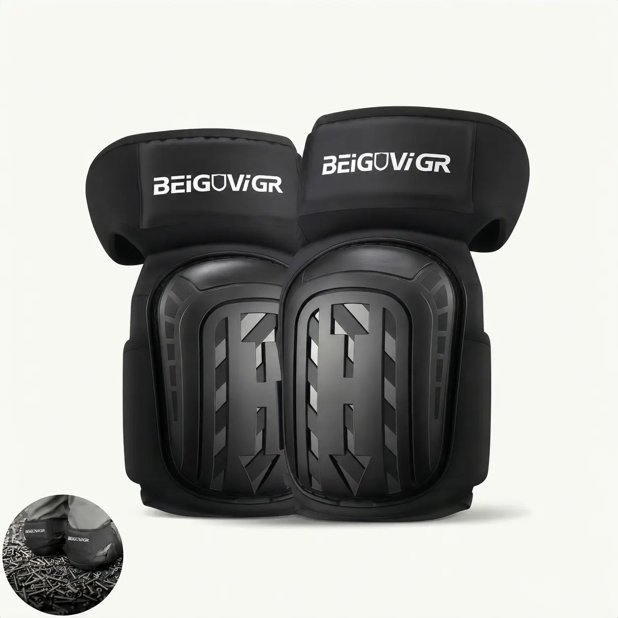 BEIGUVIGR heavy-duty flexible foam gel knee pad, adjustable and comfortable work protective gear suitable for construction workers, floor installation, and garden maintenance personnel.