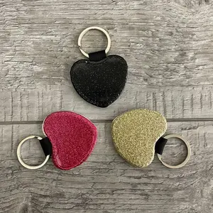 10 Heart Blank Sublimation PU Keychains with Glitter Finish, Fashion Accessory for Elevating Your Keychain Collection