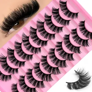 10 pairs of D-curls Russian curly eyelashes, fluffy and thick eyelashes, thin and enlarged eyelashes, cat's eye effect, comic eyes, false eyelashes, with eyelashes, eyelashes, false eyelashes, Makeup, Cosmetic