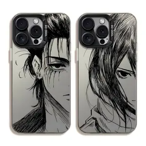 Hot Anime Attack On Titan Eren Yeager Mikasa Ackerman Cool Face Couple Artistic Phone Cases For iPhone 17 Promax Pro Air 16 Plus 15 14 13 12 11 Multicolor IMD Mattle Shockproof Protective Cover Gift For Birthday Christmas Valentine Halloween