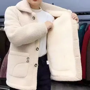 Women's Clothing Velvet Thickened Lamb Wool Long Sleeve Coat Warm Coat Autumn Winter Coat Solid Color Plus Size Women's Jacket