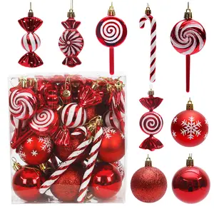 DTPK Christmas Candy Ornament Set 36 Pcs Plastic Peppermint Candy Cane Decorations Christmas Lollipop Ornament Xmas Hanging Lollipop Pattern Decorations with Rope