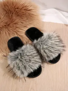 Women's Plush Feather Slippers, Sexy Open Toe Fluffy Sandals, Comfortable Indoor Outdoor Casual Shoes, Fashionable Plush Party Daily Wear