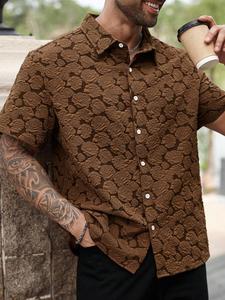 【plus size】men's vintage rose print short sleeve shirt, regular fit casual stylish soft comfy collared button up top for daily wear, men's clothes for all seasons, menswear