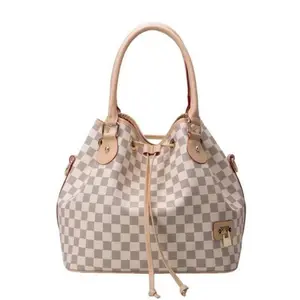 Women Checkered Tote Shoulder Bags With Inner Pouch,PU Vegan Leather Luxury Woman Handbag Bucket Bag Checkered Mini Floral Shape Fashion Handbags