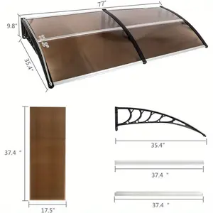 1pc HT-200 x 100 Brown Awning with Black Support - Durable Plastic & Aluminum, Perfect for Home Doors and Windows