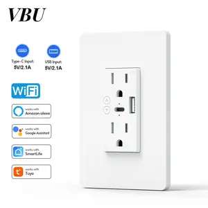 Wifi Smart Socket Double Wall US Plug Power Outlet with USB Charging Port ON/OFF Tuya Smart Life APP Voice Remote Control