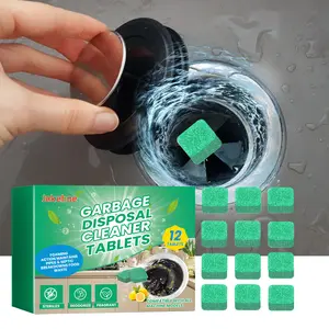 Powerful Garbage Disposal Cleaner Blocks - Eliminates Odors & Dissolves Grease, 12-Count Deep Cleaning Tablets with Natural Lemon Extract for Kitchen Drains