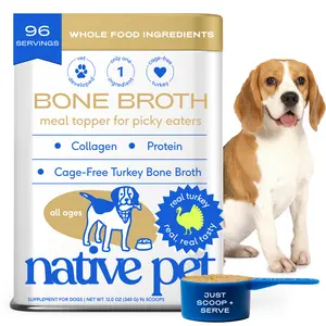 Native Pet Turkey Bone Broth Powder Dog Food Toppers for Picky Eaters - Provides Extra Nutrition for Joint Strength, Immune Support & Heart Health