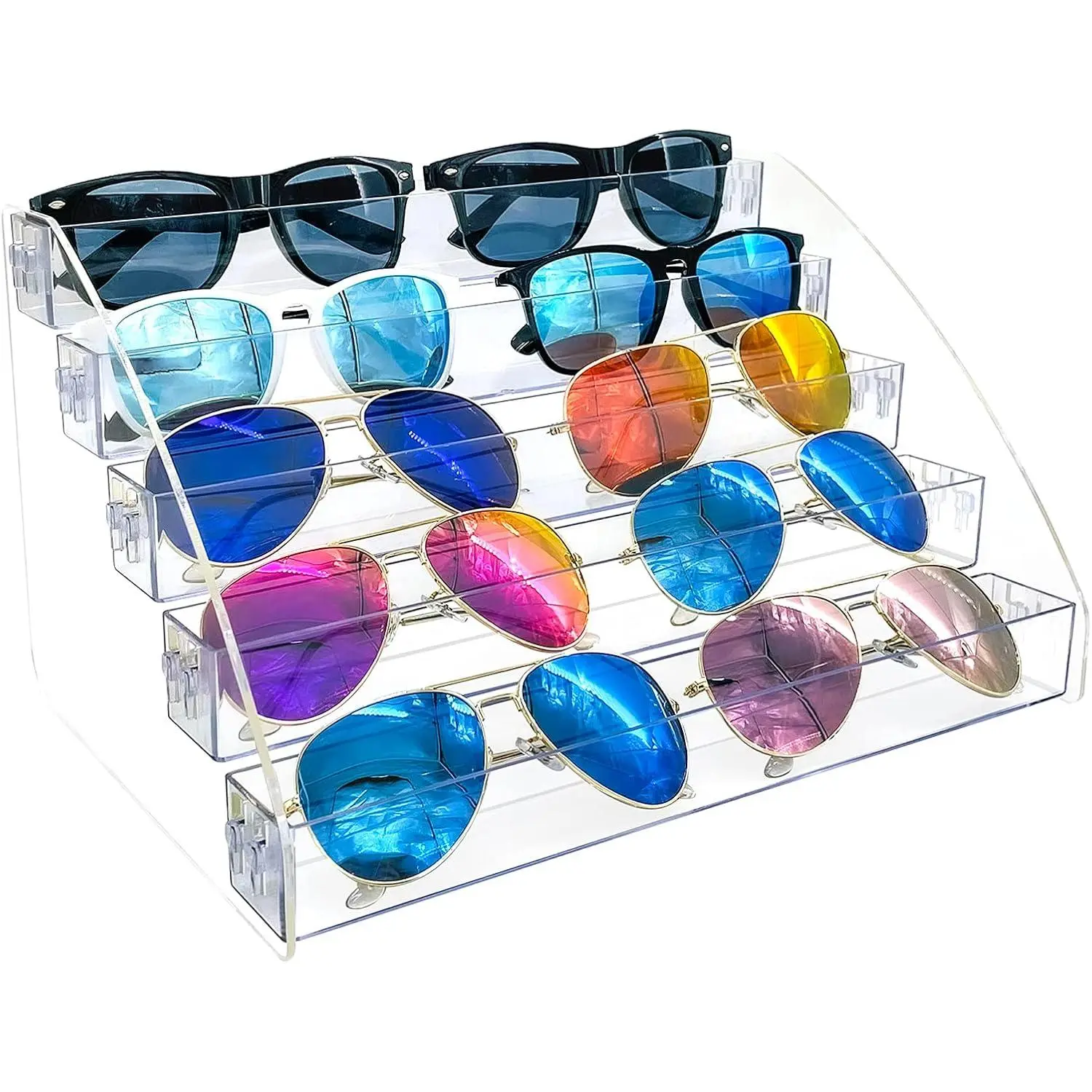 10 count Plastic Sunglasses Organizer Clear Eyeglasses Display Case 5 Tier Eyewear Storage Tray Box For Glasses Tabletop Holder Stand
