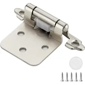 10 Pack (5 Pairs) 1/2 Inch Overlay Kitchen Cabinet Hinges, Satin Nickel Self Closing Hinges for Kitchen Cabinet Doors, Semi-Concealed Cupboard Hardware, Face Mount Hardware, Silver