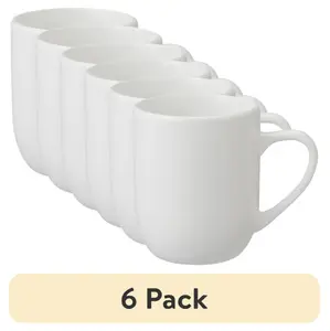 (6 Pack) Glazed White Stoneware Mugs – 12 oz Coffee Cups
