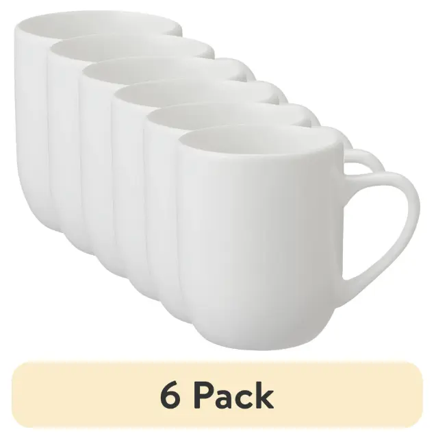 (6 Pack) Glazed White Stoneware Mugs – 12 oz Coffee Cups