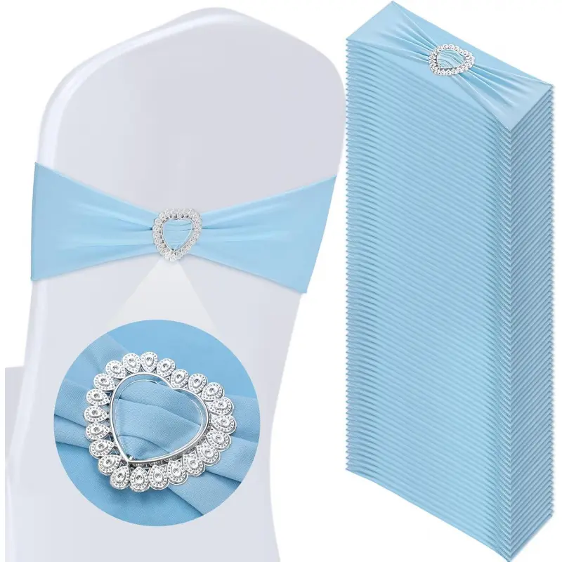 10/30/50/100 Pcs Spandex Stretch Chair Sashes with Heart Shaped Buckle Slider Stretch Chair Cover Band Universal Elastic Chair Ties for Wedding Banquet Event Party Decoration