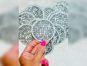 Silver Disco Ball Embroidered Patch