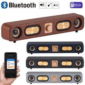 Vintage Stereo Bluetooth Speaker Wooden Wireless Surround Sound Bar TV SoundBar Computer Speaker